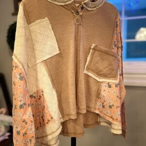 POL Boho Patchwork Button-Up Top